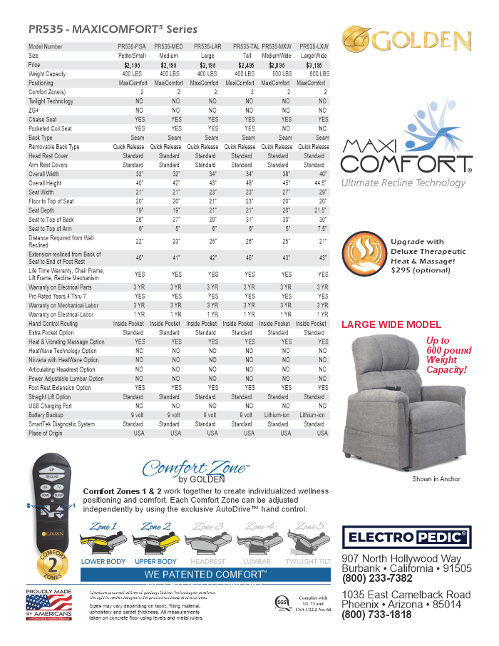 You can rent a Golden PR535 Comforter with MaxiComfort